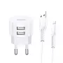 Cargador usams T20 2x USB 2.1A con cable Lightning – cargador de pared USB portátil