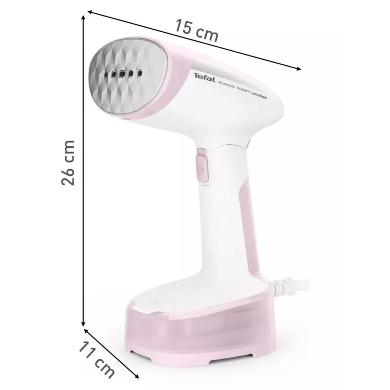 Cepillo de vapor de mano Tefal DT3050, 1300 W, 20 g/min de vapor, depósito de 0,12 L, cable de 2,6 m, rosa