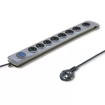 50168 Protector de sobretensión 8 salidas Schuko 230 V 3 m gris - Regleta protectora de sobretensión (8 tomas Schuko, Type F, 230 V, 50 Hz - Qoltec