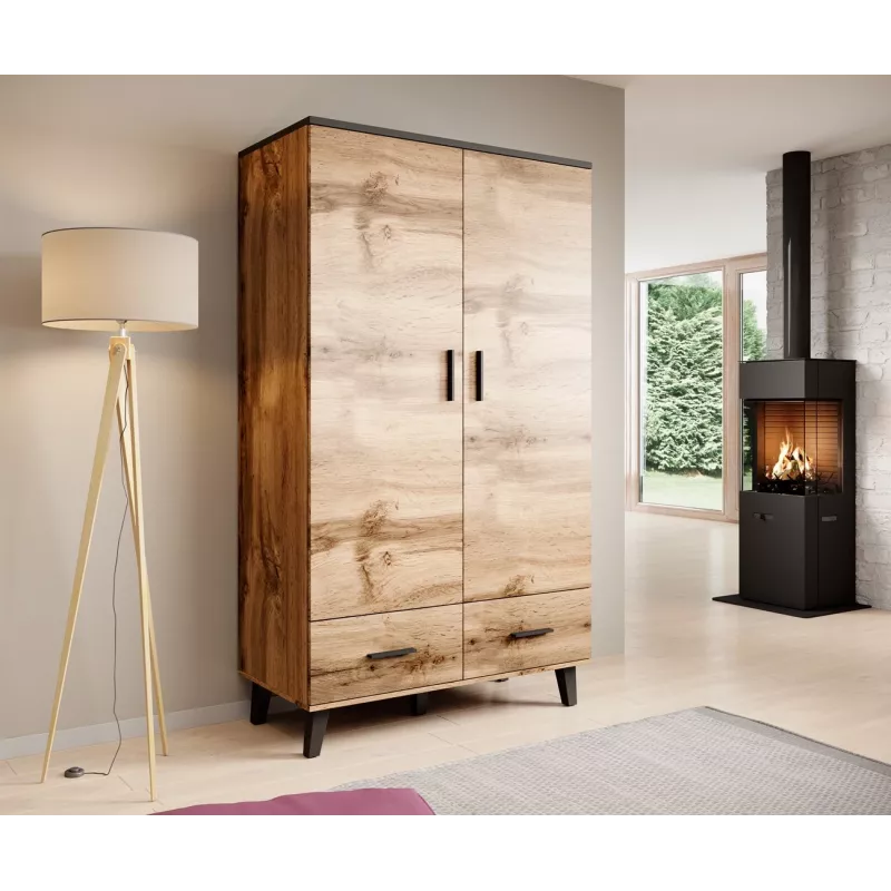 Cama Meble LOTTA 2D2D armario, roble Wotan + negro mate