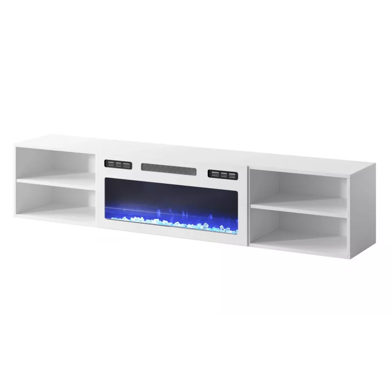 Mueble TV POLO 180x33x39 blanco + chimenea blanca