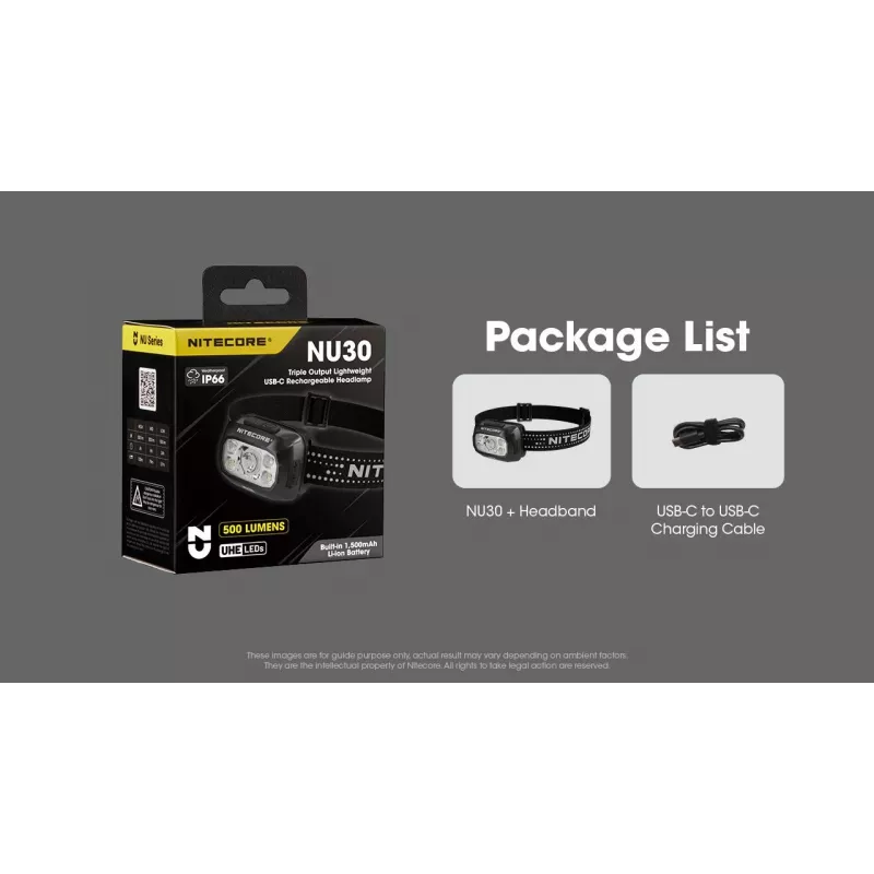 Linterna frontal Nitecore NU30 — linterna LED frontal compacta y portátil, hasta 500 lúmenes, varios niveles de potencia, modo de luz roja