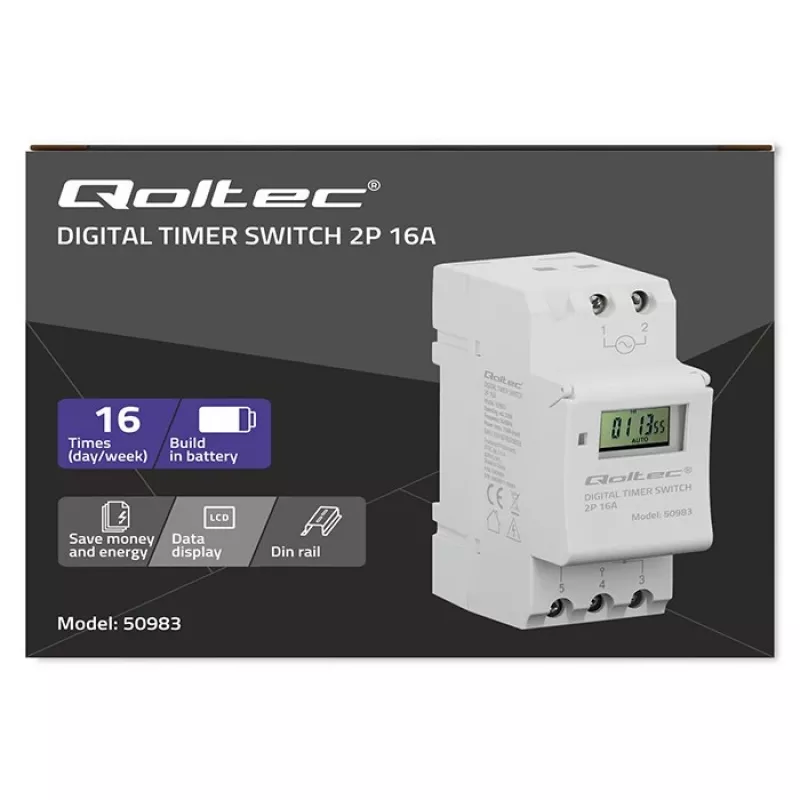 Temporizador electrónico para carril DIN QOLTEC 50983, a pilas, para circuitos de automatización