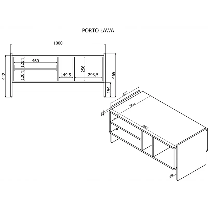 Banco/mesa Cama PORTO 100x50x46 roble/negro