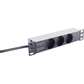 Regleta de enchufes ShiverPeaks BASIC-S 10 pulgadas 3 tomas 1U negra – distribución de energía compacta para rack