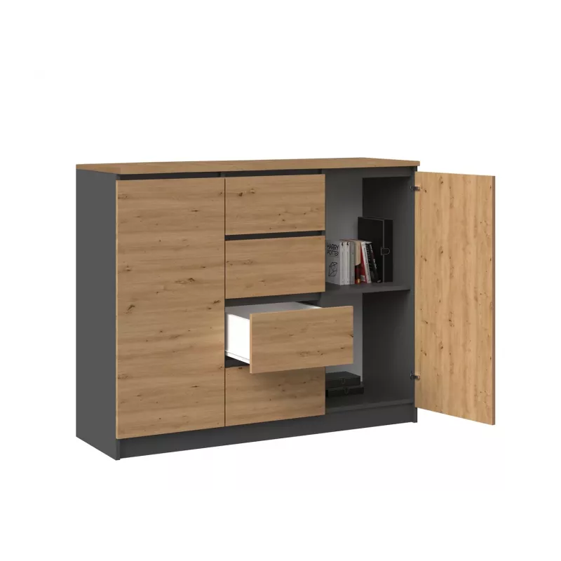 Cómoda top e shop Topeshop 2D4S ANT/ART BA KPL — 4 cajones, antracita/roble, 1200×400×970 mm, tablero aglomerado