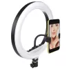 Maclean MCE610 10 12W anillo de luz LED con trípode y disparador Bluetooth, 3 colores, 10 niveles de brillo, brillo ajustable del 10% al 100%, 160 LED, soporte para smartphone, luz de iluminación