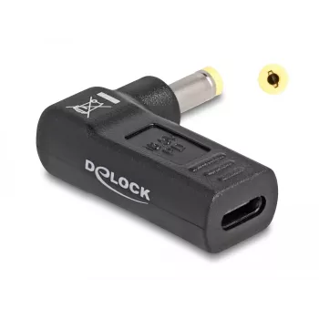 Adaptador DeLOCK USB Type-C conector hembra a HP 4,8 x 1,7 mm conector macho 90° en ángulo