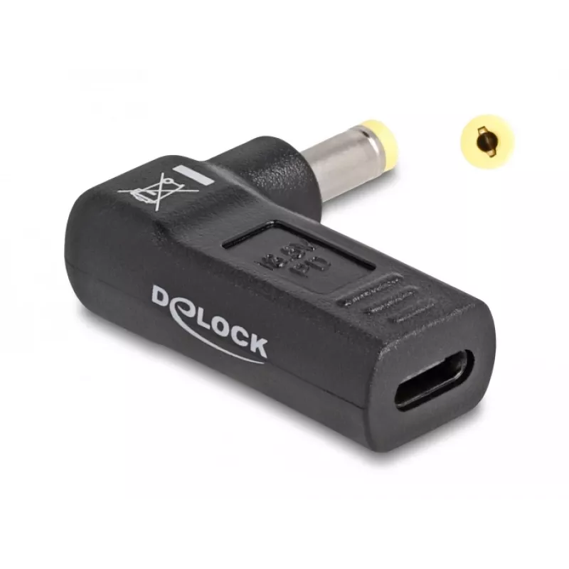 Adaptador DeLOCK USB Type-C conector hembra a HP 4,8 x 1,7 mm conector macho 90° en ángulo