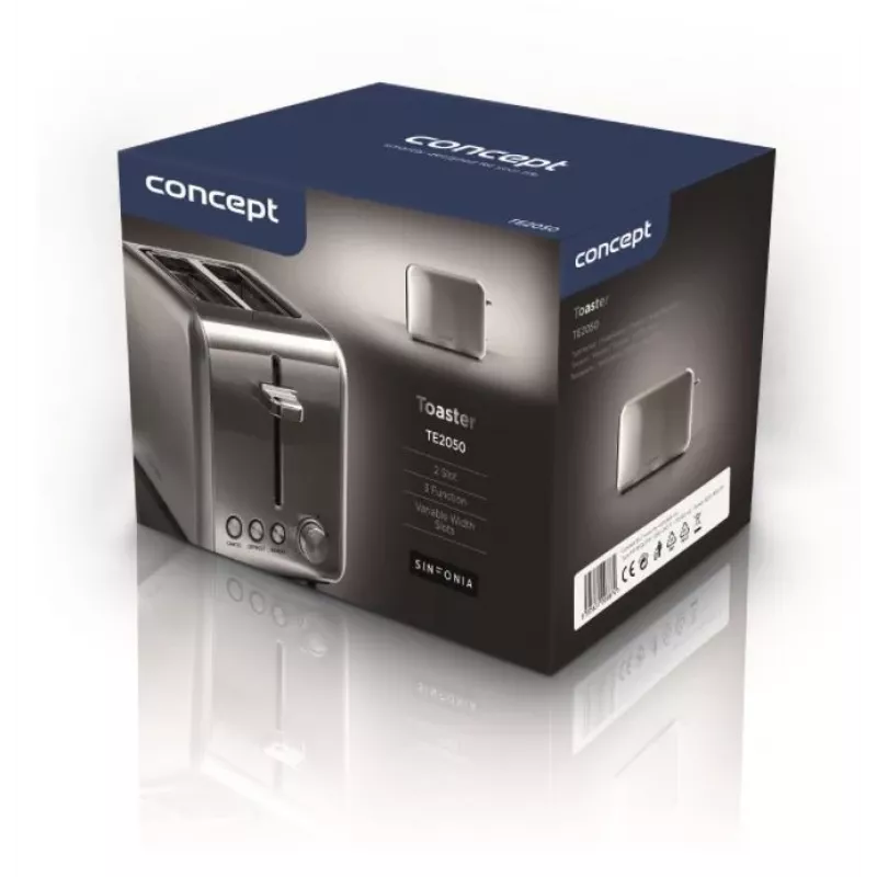 Tostadora Concept Solution TE2050 – 2 rebanadas, 950 W, acero inoxidable, 280×160 mm