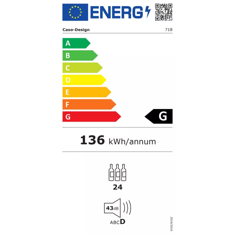 Caso | Smart Wine Cooler | WineExclusive 24 | Clase de eficiencia energética G | Vitrina | Capacidad 24 botellas | Tecnología de refrigeración por compresor | Negro