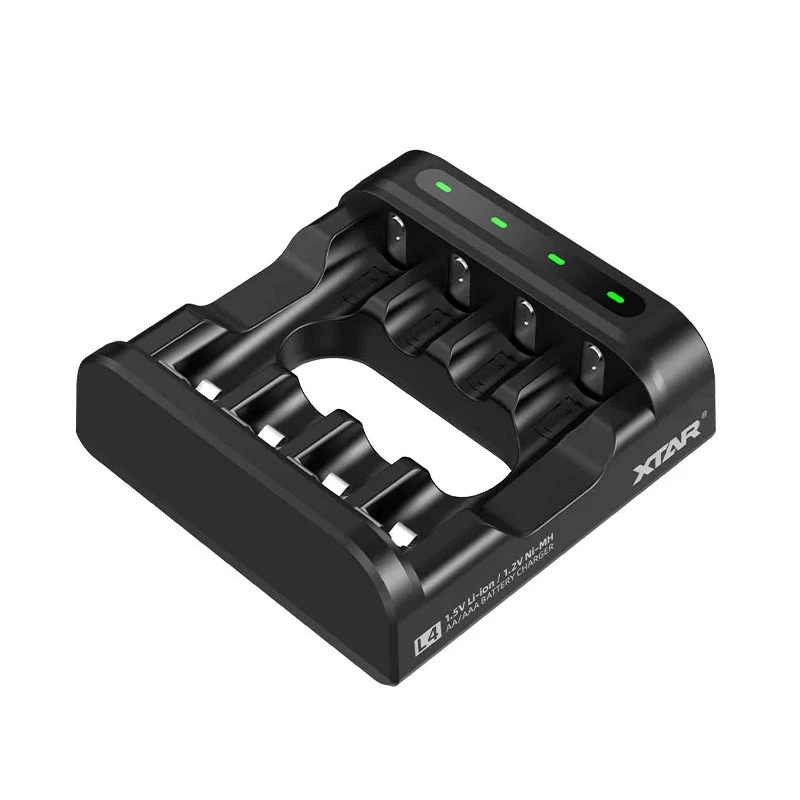 Cargador de baterías XTAR 4 ranuras para AA/AAA (Li-Ion, NiMH) USB-C, indicadores LED, negro