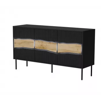 Cómoda cama meble INSERTO 3D 143,5×40×80 cm negra con LED, aglomerado, marco de 16 mm
