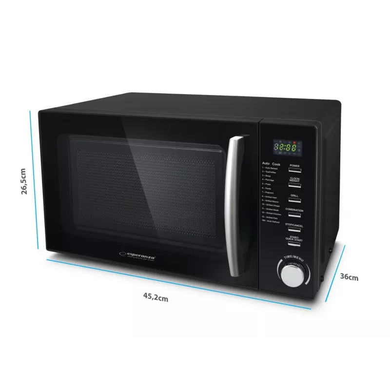 Microondas combinado ESPERANZA COCINERO 1200 W, 20 L, grill 900 W, pantalla LED, de sobremesa, negro
