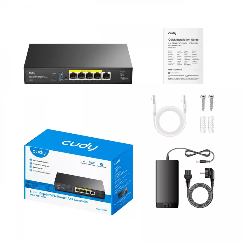 Router Wi-Fi Cudy C200P de doble banda 300 Mbit/s, Gigabit Ethernet, USB 3.0, carcasa de metal
