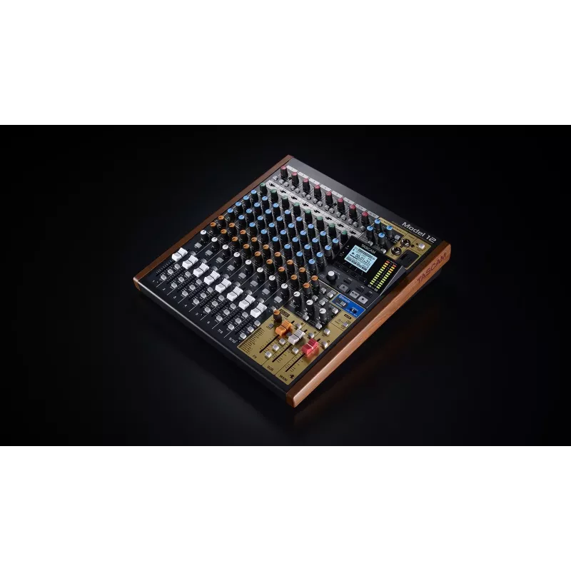 Tascam Model 12 mezclador de 10 canales con grabador de 12 pistas, 20–20000 Hz, negro/madera