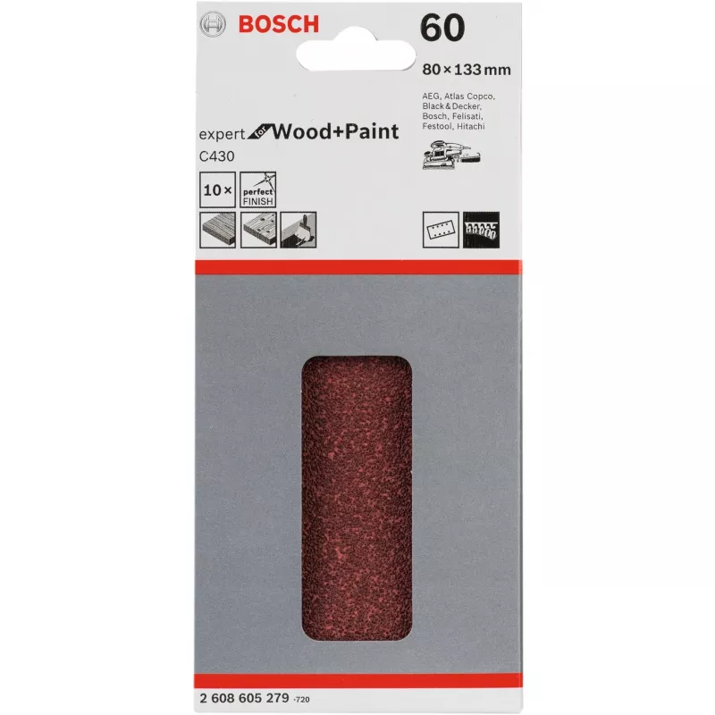 Hoja de lijado Bosch C430 Expert para madera y barniz grano grueso P60 80x133mm