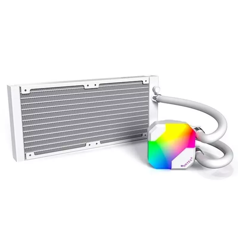 Refrigeración líquida AIO Montech Hyper Flow ARGB 240 mm blanco — radiador de 240 mm, iluminación ARGB, acabado blanco