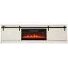 Mueble TV con chimenea eléctrica Cama Meble GRANERO modelo RTV GRANERO + KOM B/B, 200 x 56,7 x 35 cm, blanco/blanco brillante, 2 puertas, 2 estantes, MDF/tablero de partículas