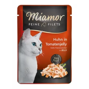 Comida húmeda para gatos Miamor MIAMOR Feine Filets 100 g bolsa — pollo y tomate, adultos, con tendencia al sobrepeso