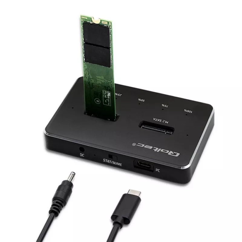 Qoltec 52274 Base de acoplamiento para SSD M.2 | NVMe | SATA | USB-C | DUAL 2 x 2TB