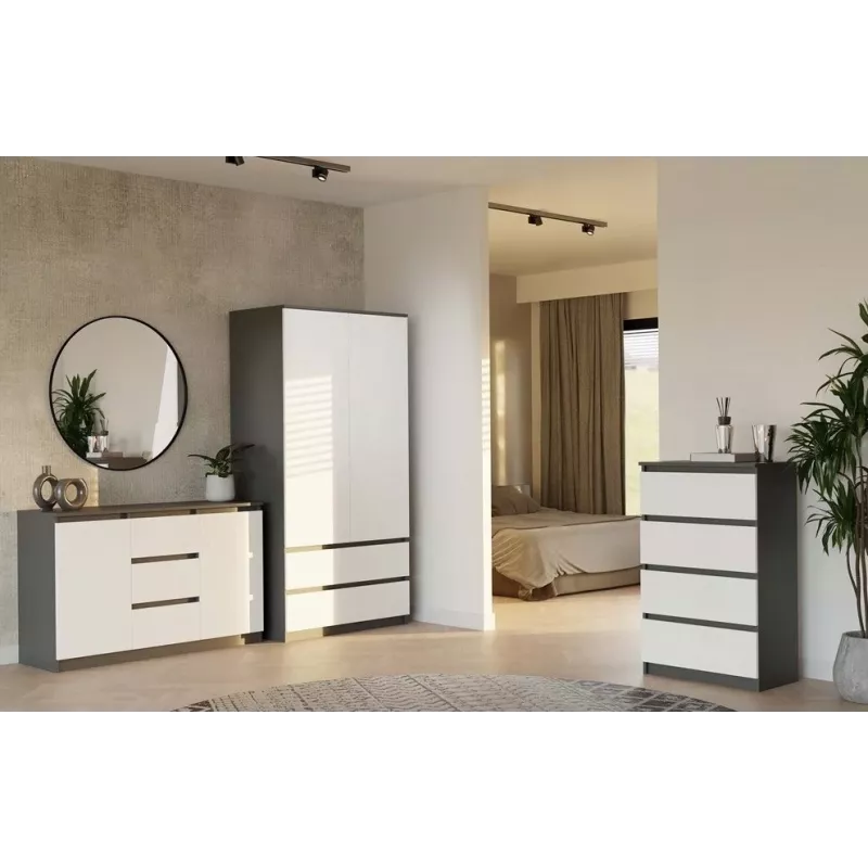 Cómoda 2 puertas 3 cajones top e shop M-MP-K-MAL-2D3S-ANTBIA — marco antracita, puertas blancas, 1200×750×400 mm