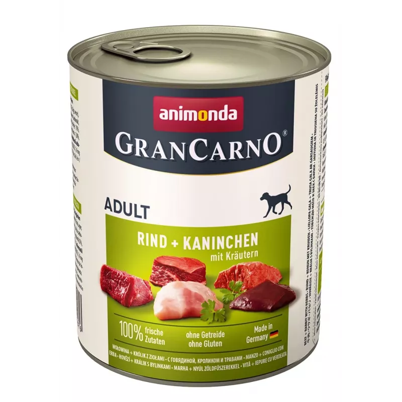 Comida húmeda para perros animonda GranCarno ternera + conejo con hierbas 800 g, adulto, lata