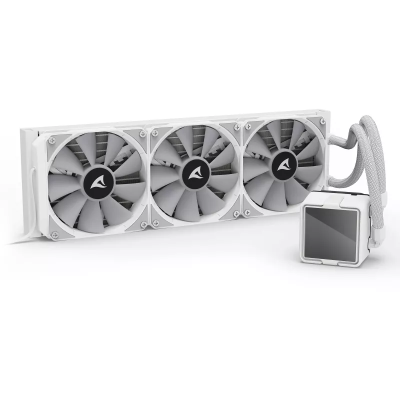 Refrigeración líquida todo en uno para CPU Sharkoon S100 ARGB blanca – radiador de 360 mm, efecto espejo infinito