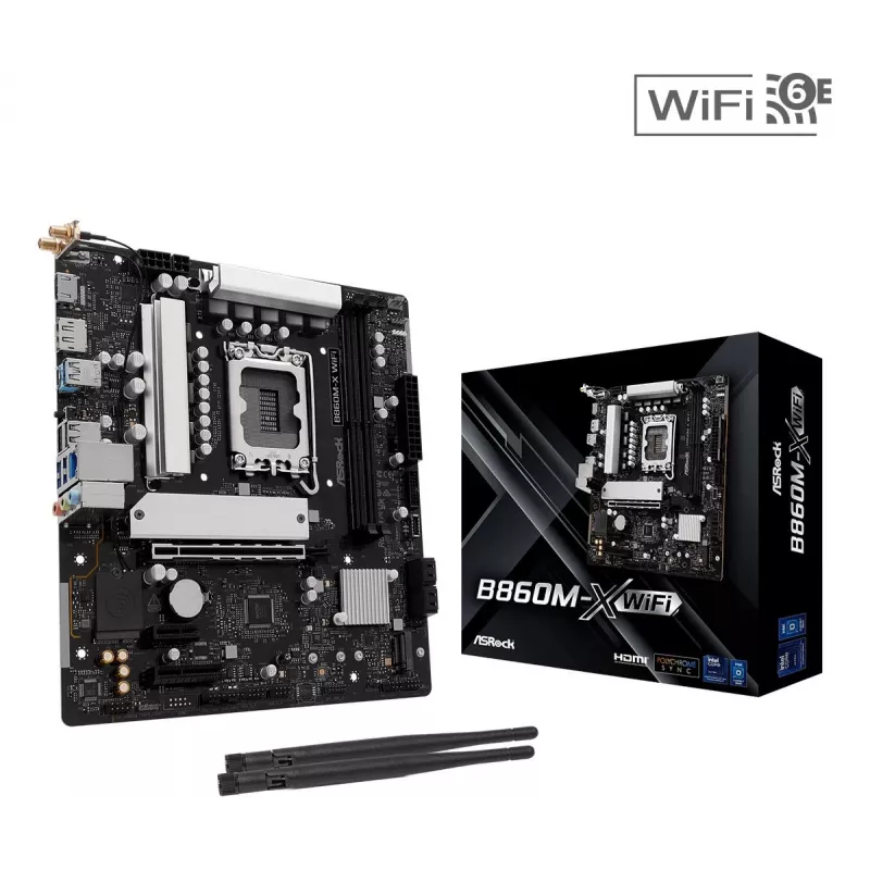 Placa base ASRock B860M-X WiFi — Intel B860, LGA 1851, micro ATX, DDR5, 2x DIMM, 4x M.2, 2.5Gb LAN, Wi‑Fi 6E, Bluetooth 5.3