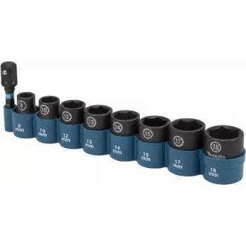Makita E-16639 - juego de vasos para llave de impacto 3/8 inch 8 piezas | incl. adaptador 1/4 inch (E-16639)