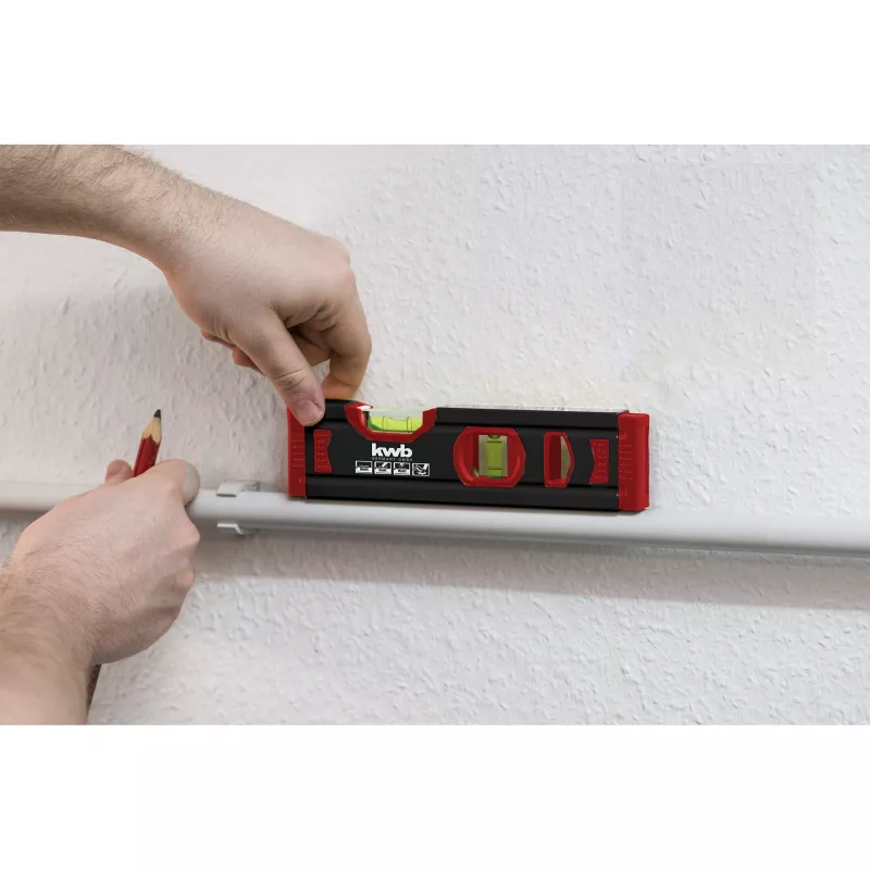 Nivel de burbuja mini de aluminio KWB 20 cm (gris oscuro/rojo)
