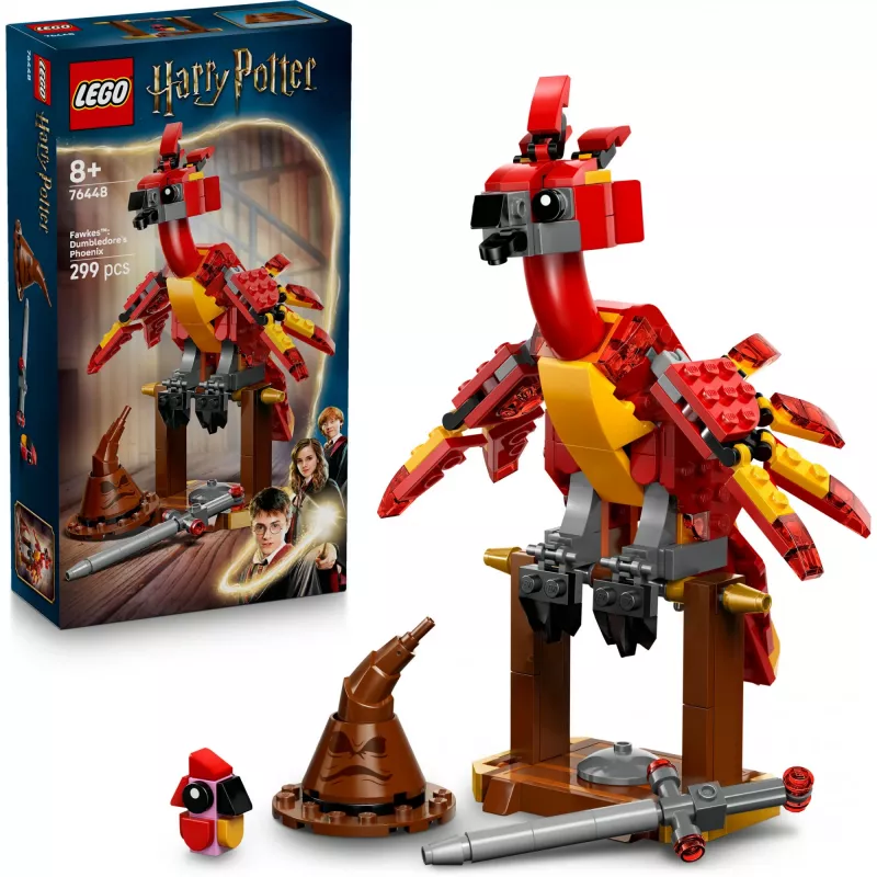 LEGO Fawkes construible – modelo del fénix de Dumbledore 76448, 299 piezas, 160 mm de altura, edad 8+