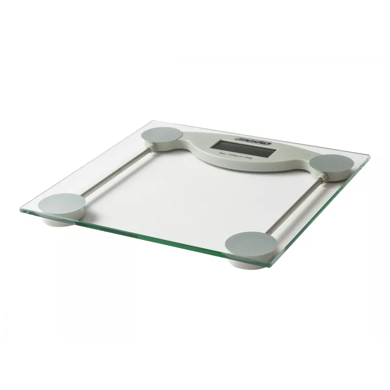 Báscula de baño electrónica Mesko MS 8137 — capacidad 150 kg, precisión 100 g, blanca/transparente