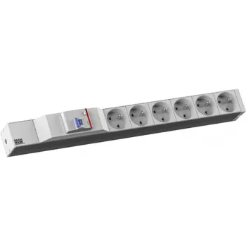 Unidad de distribución de energía Bachmann 333.4065 con 1 interruptor, 6 tomas Type E, cable de 2,0 m