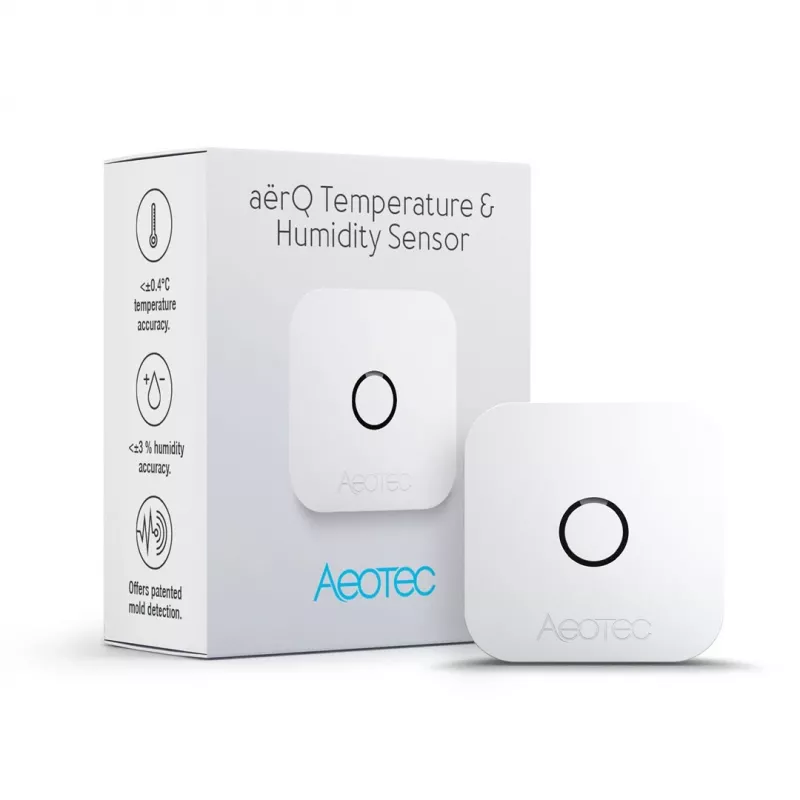 Sensor de temperatura y humedad interior AEOTEC AEOEZWA039 – de sobremesa, a pilas, 34×34×17 mm