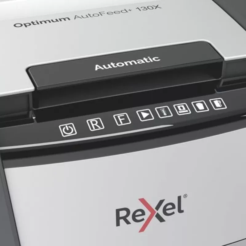 Destructora de papel Rexel Optimum AutoFeed+ 130X corte cruzado 55 dB 22 cm negra, plateada