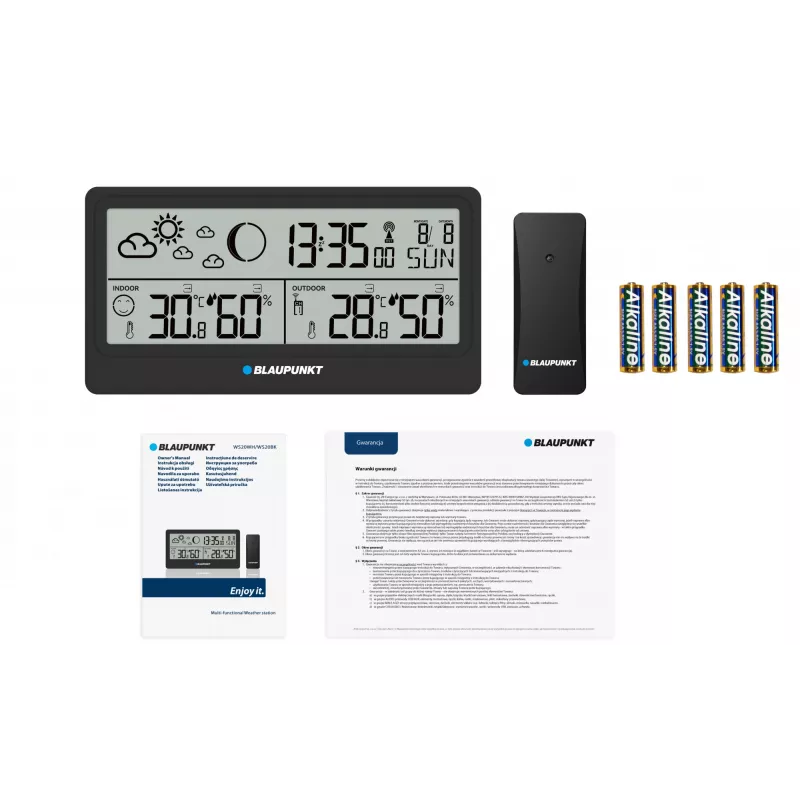 Estación meteorológica BLAUPUNKT WS20BK — pantalla de temperatura y humedad interior/exterior, negro, 1 sensor, LCD, a pilas