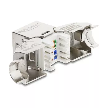 Módulo Keystone DeLOCK conector hembra RJ45 a LSA Cat.6A con bloqueo metálico sin herramientas acodado 90° apantallado