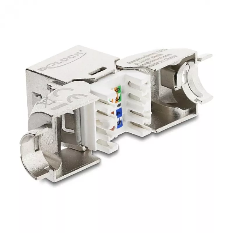 Módulo Keystone DeLOCK conector hembra RJ45 a LSA Cat.6A con bloqueo metálico sin herramientas acodado 90° apantallado