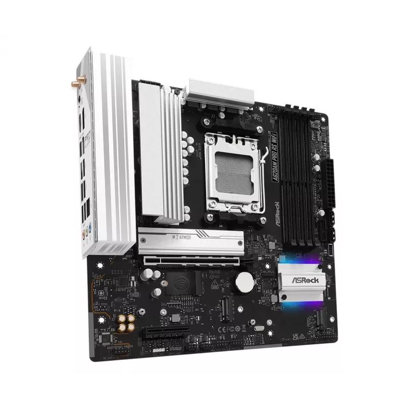 Placa base ASROCK A620AM PRO RS WIFI AM5 microATX, AMD A620, 4×DDR5, Wi-Fi, HDMI, DP, 3×M.2, 2×SATA, audio 7.1, LAN 1 Gb