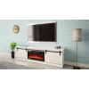 Mueble TV con chimenea eléctrica Cama Meble GRANERO modelo RTV GRANERO + KOM B/B, 200 x 56,7 x 35 cm, blanco/blanco brillante, 2 puertas, 2 estantes, MDF/tablero de partículas
