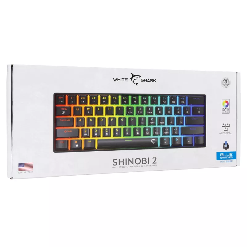 Teclado mecánico White Shark Shinobi-2 switch Blue negro distribución US