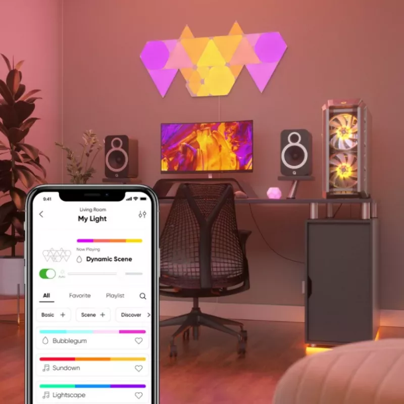 Paneles LED triangulares Nanoleaf NL47-0002TW-9PK — set de 9 paneles de pared RGB, con cable, blanco