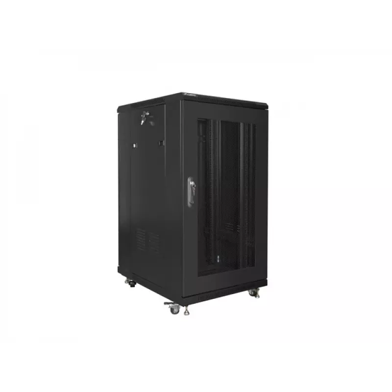 Armario rack independiente LANBERG FF01-6822-23B 22U, guías de 19 pulgadas, 1159×600×800 mm, IP20, ruedas, cerradura con llave, negro