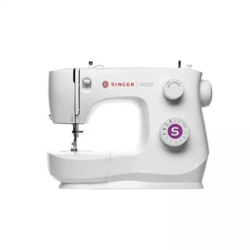 Máquina de coser mecánica SINGER M2505 – 10 puntadas, ojal automático, brazo libre, blanca