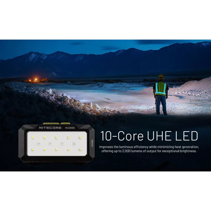 Linterna frontal Nitecore HU2000, 10 LEDs, Batería de litio recargable por USB, Aluminio+Policarbonato, IP68 resistente al agua