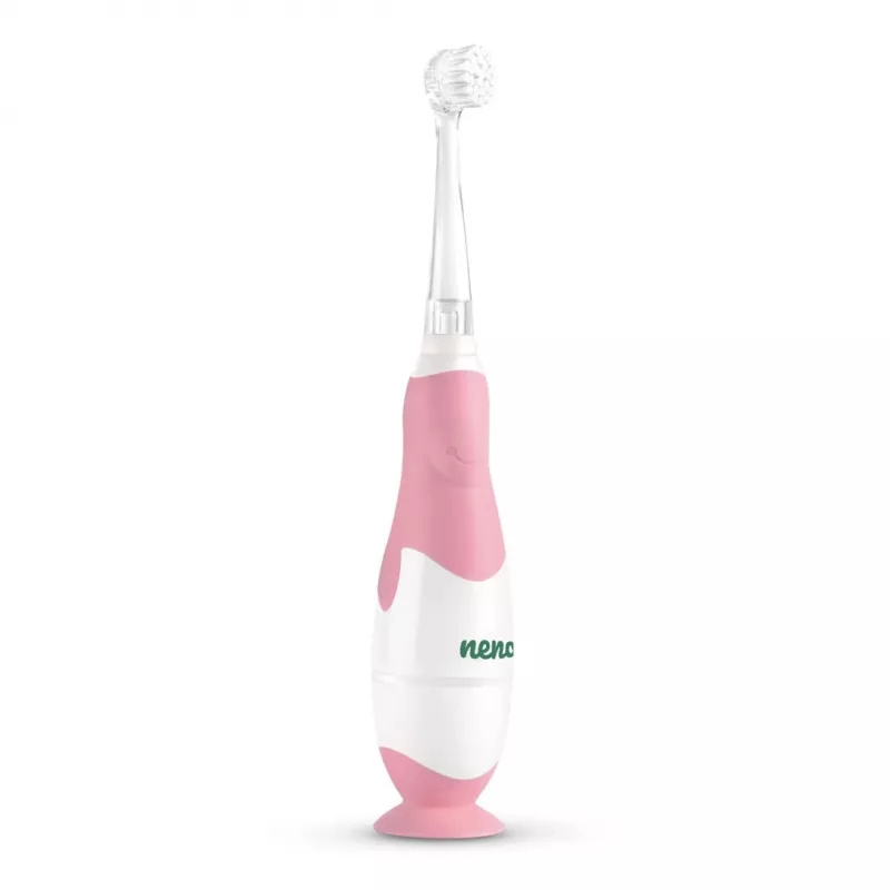 Cepillo de dientes eléctrico neno Denti rosa para niños — vibratorio, cerdas suaves, pila AAA, temporizador de 2 minutos