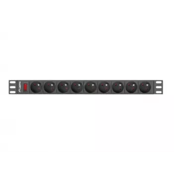Unidad de distribución de energía LANBERG PDU-09E-0300-BK — 9 tomas tipo E, 16 A, 220–250 V, cable de 3 m, rack 1U, 19
