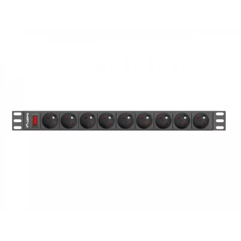 Unidad de distribución de energía LANBERG PDU-09E-0300-BK — 9 tomas tipo E, 16 A, 220–250 V, cable de 3 m, rack 1U, 19