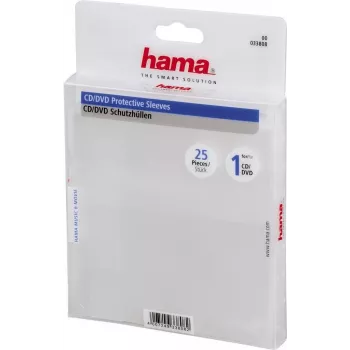 Hama Fundas protectoras para CD/DVD, pack de 25, 25 discos, transparente